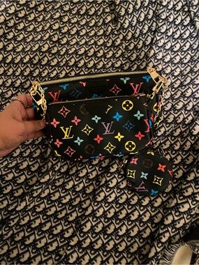 Multicolor Monogram Black 3 in 1 Mini Pouch Set